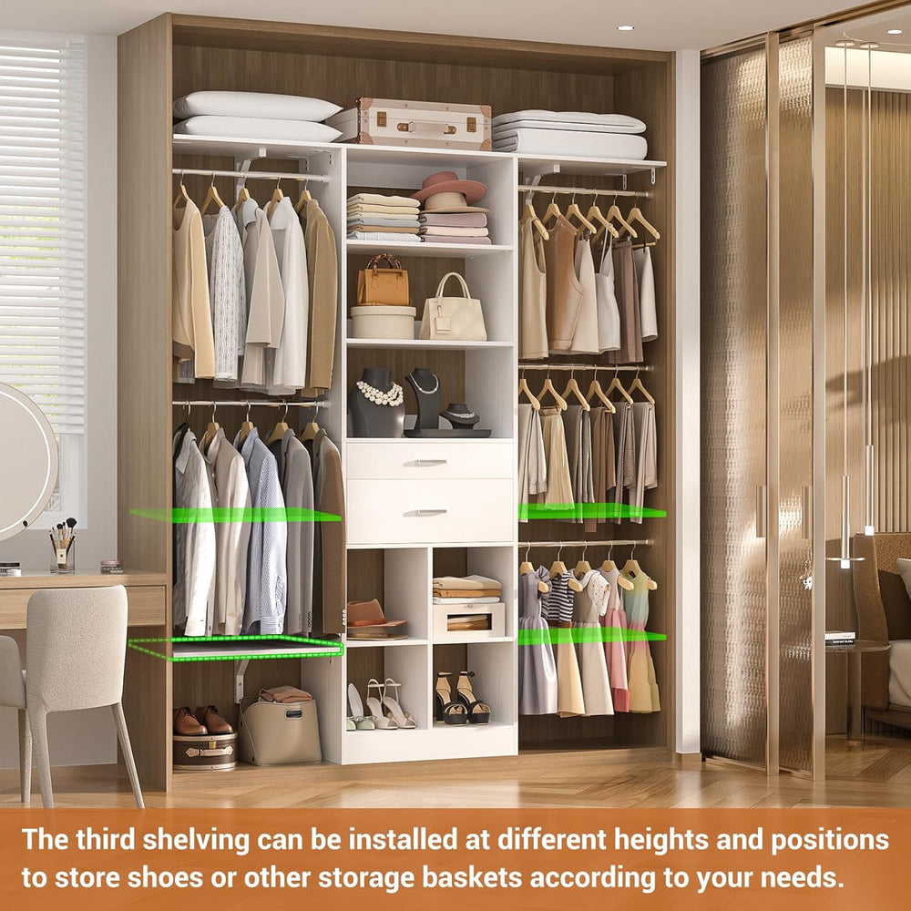 5FT Closet Organizer System with Wooden Drawers, 60 Inches Walk In Closet Sys...