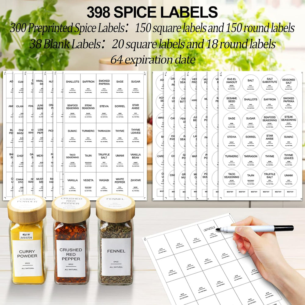 AISIPRIN Glass Spice Jars with 398 Labels, 24 pcs 4oz Spice Containers with B...