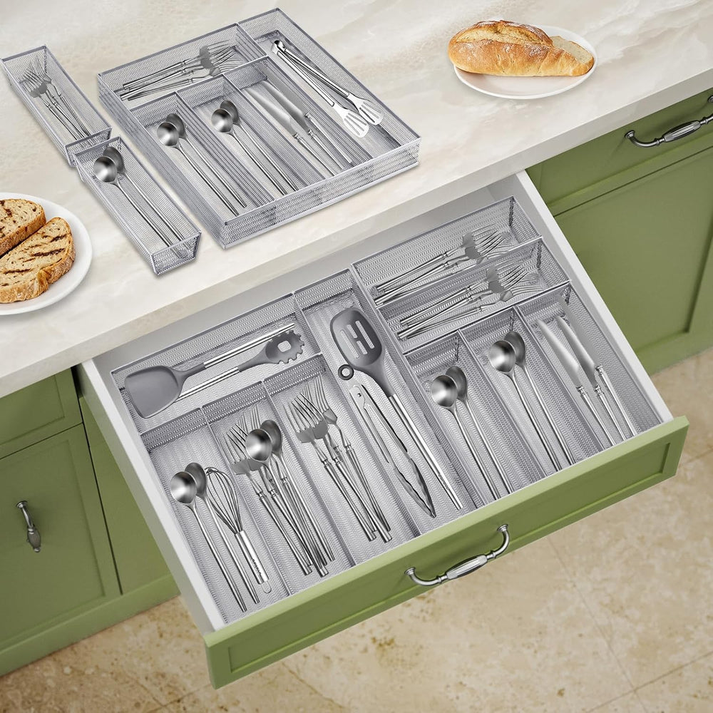 Neudeco Drawer Organizer Set, Silver Mesh, 6 Pack