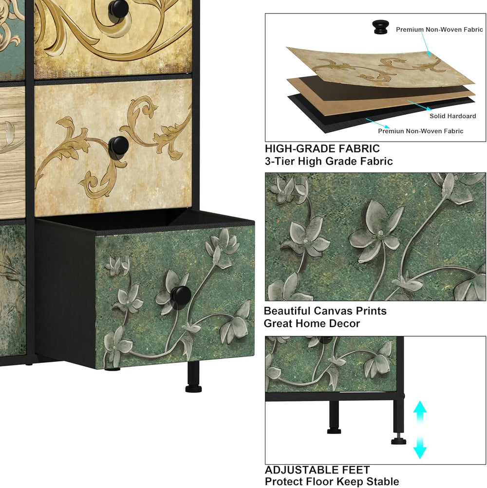 Tohomeor Narrow Storage Dresser Slim Dresser with Retro Flowers Fabric Drawer...