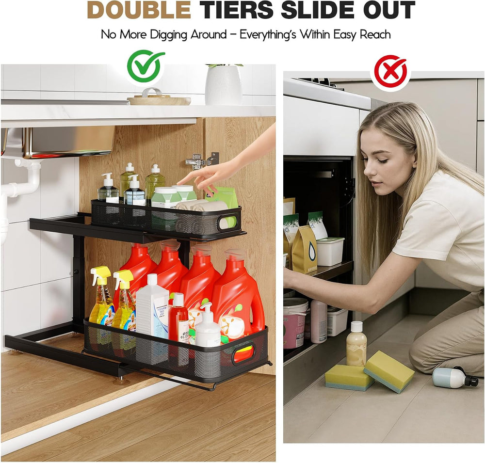 2-Pack Under Sink Storage Organizer with 2-Tier Slide Out Drawer, Sophisticat...