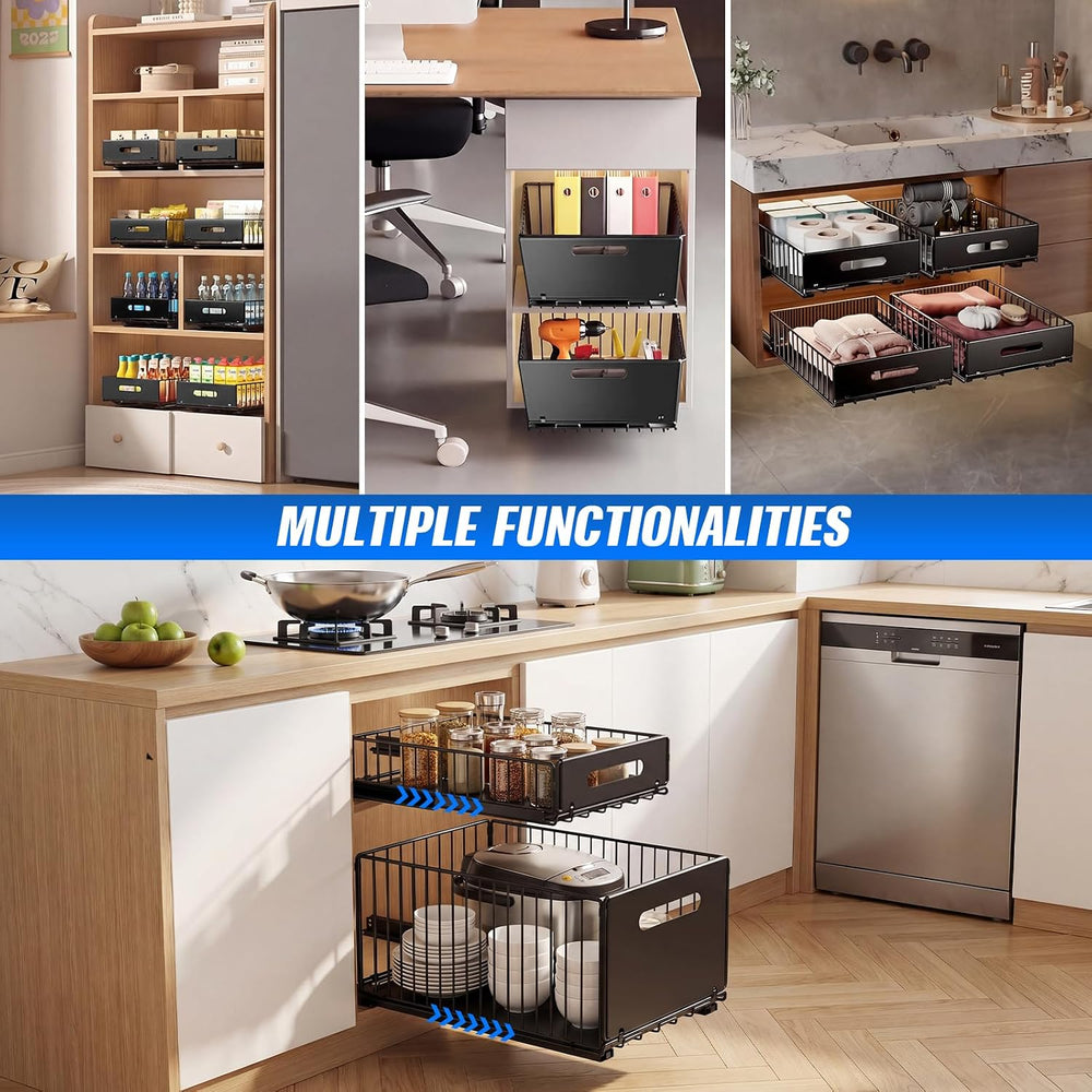 Pull Out Cabinet Organizer, No Drill Slide Out Pantry Drawer 2 Pack