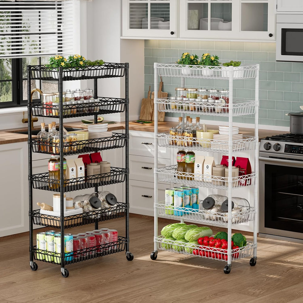Golpart Basket Shelves Closet Rack with Wheels Metal Pantry Wire Shelf Unit