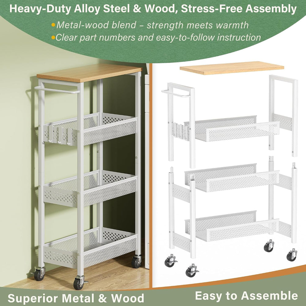OKZEST 4-Tier Slim Rolling Storage Cart for Laundry Room, Bathroom, Kitchen