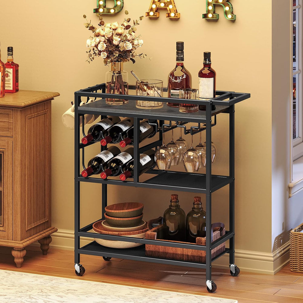 MAHANCRIS Bar Cart for Home, 3-Tier Serving Cart with Wheels and Handle, Beve...