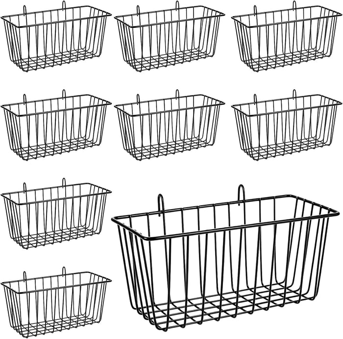 10 PCS Wire Baskets Wall Grid Panel Hanging Wire Basket Hanging Wall Baskets No Drilling Wall Hanging Baskets Grid Wall Storage Basket for Kitchen Bathroom Home Decor Supplies Large