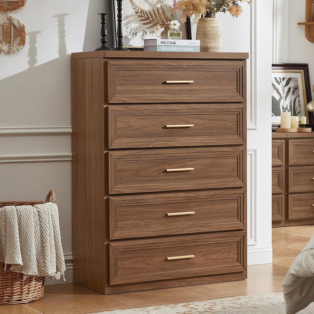 RWYHG Dresser for Bedroom 5 Drawer 45" Tall with Gold Handle Closet Storage