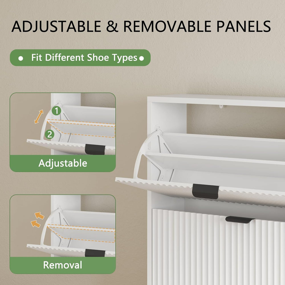 Xixini Shoe Cabinet with 3 Flip Drawers, 54" Tall Narrow Fluted Shoe Sto...