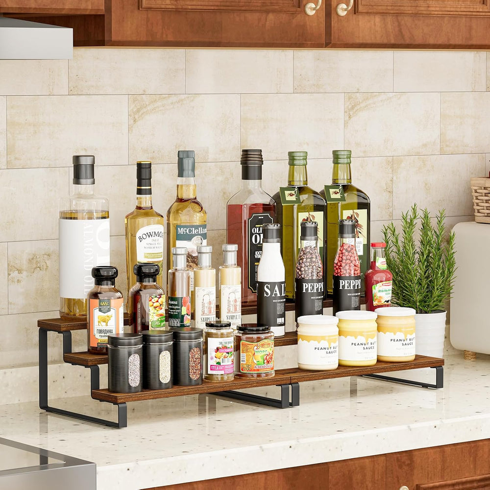 Giikin 3-Tier Spice Rack, 13.8 Inch Wood Countertop Spice Storage Holder, Kit...