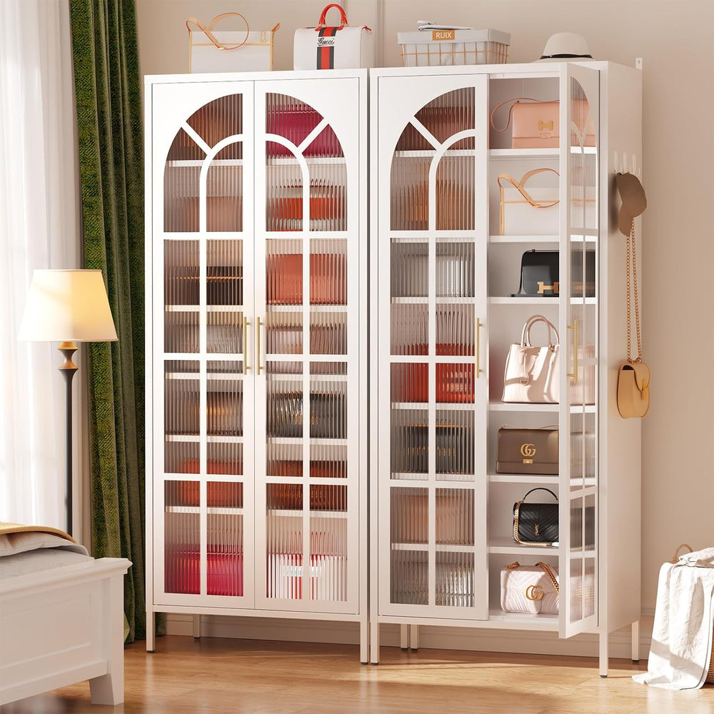 9-Tier Tall Shoe Cabinet with 2 Doors, 67-Inch, Metal, White