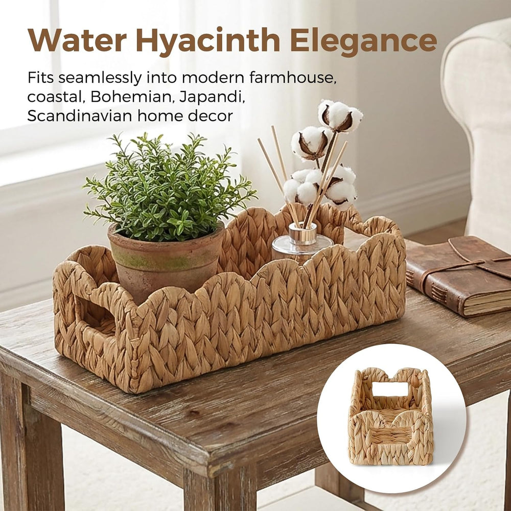 2 Pack Scalloped Water Hyacinth Toilet Paper Storage Basket with Handle
