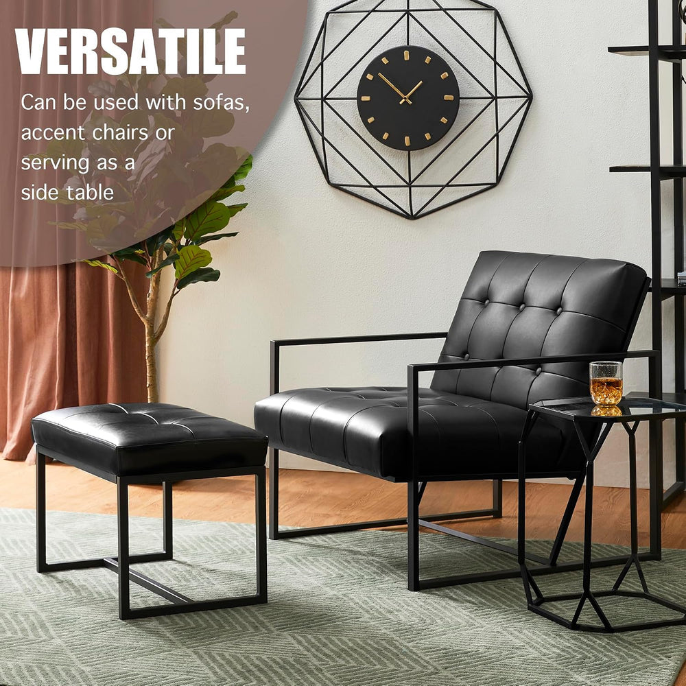Glitzhome Ottoman Bench, Modern PU Leather Vanity Stools Chairs with Metal Fr...