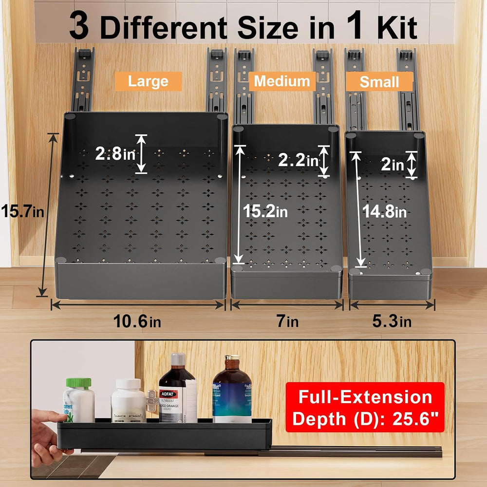 Delamu 3 Pack Pull Out Cabinet Organizer, 15.7" Deep Pull Out Drawers fo...