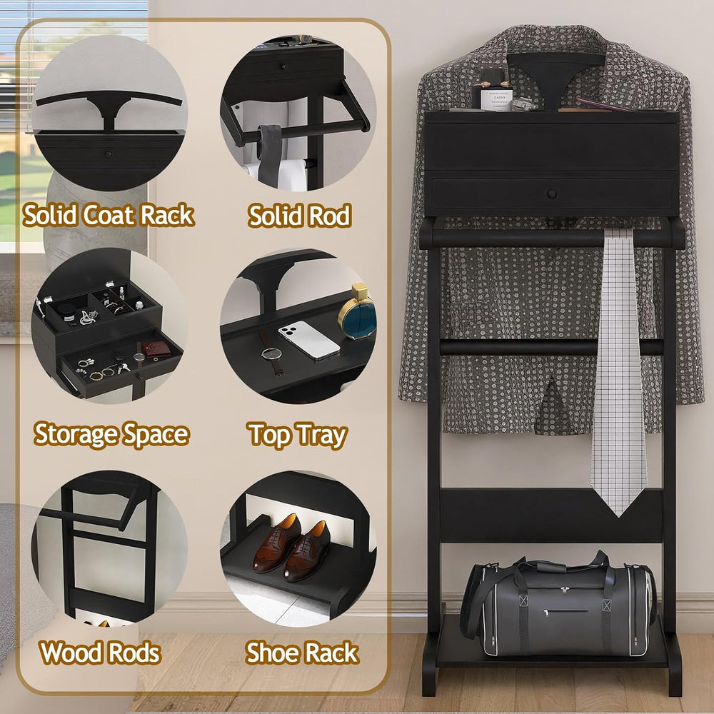 Wood Mens Valet Stand,Freestanding Suit Stand&Clothes Butler Valet Stand ...