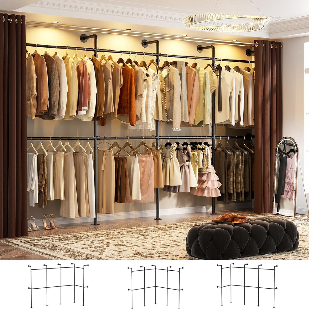 Aheaplus Industrial Pipe Clothing Rack, Reversible 13FT Clothes Rack