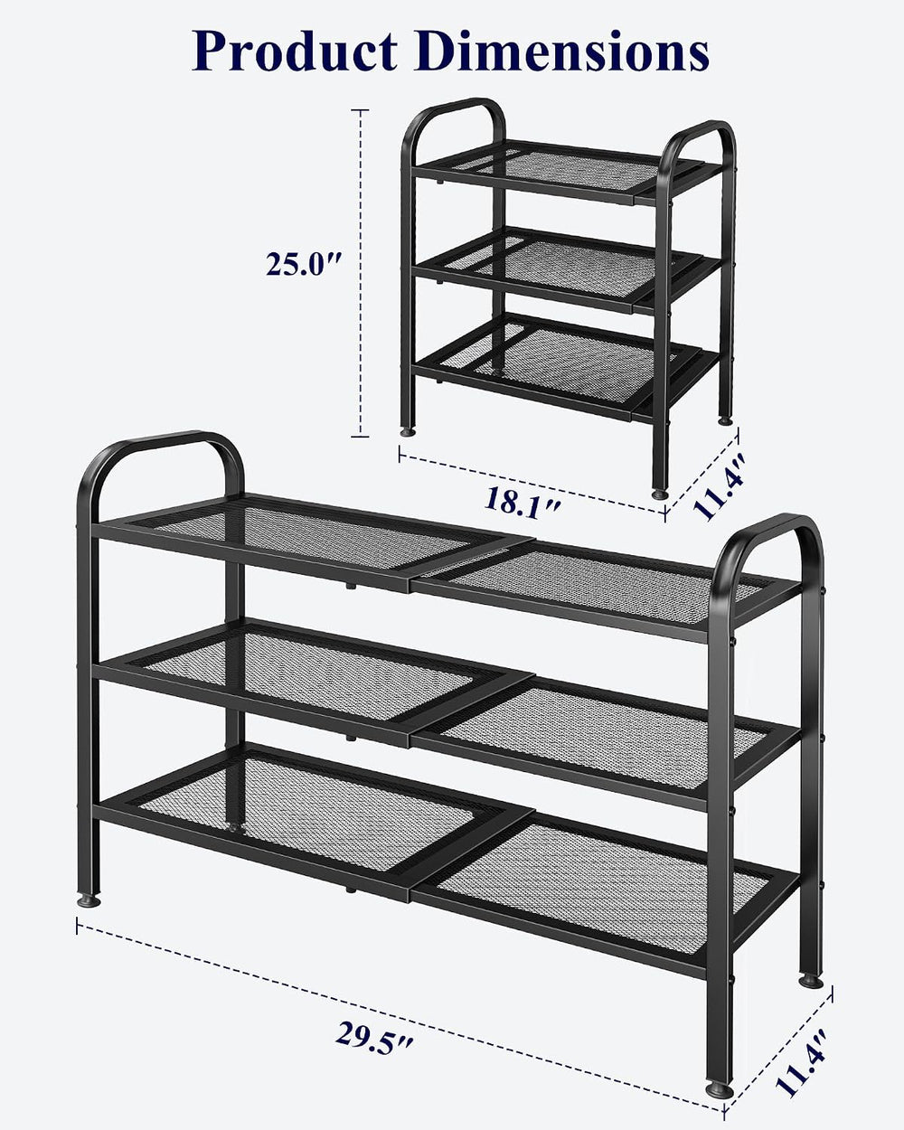 Kitsure Metal Expandable Shoe Rack, 18.1-29.5" x 11.4" x 25.0"...