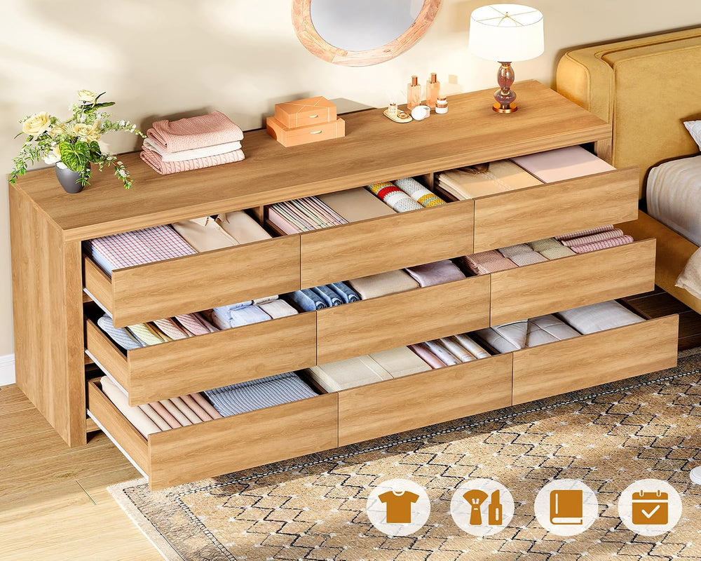 TEENFON 63" Dresser for Bedroom with 9 Drawers, Modern Dressers & Ch...