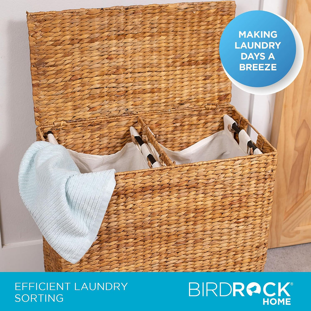 BirdRock Home Water Hyacinth Laundry Hamper Divided Interior - Hand Woven Hya...