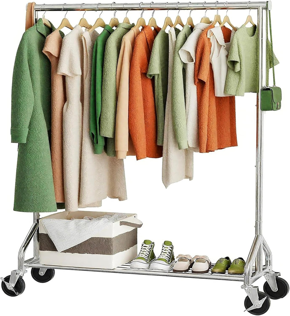 Ekisemio Heavy Duty Rolling Clothes Rack with Wheels and Shelves, 450 lbs Cap...