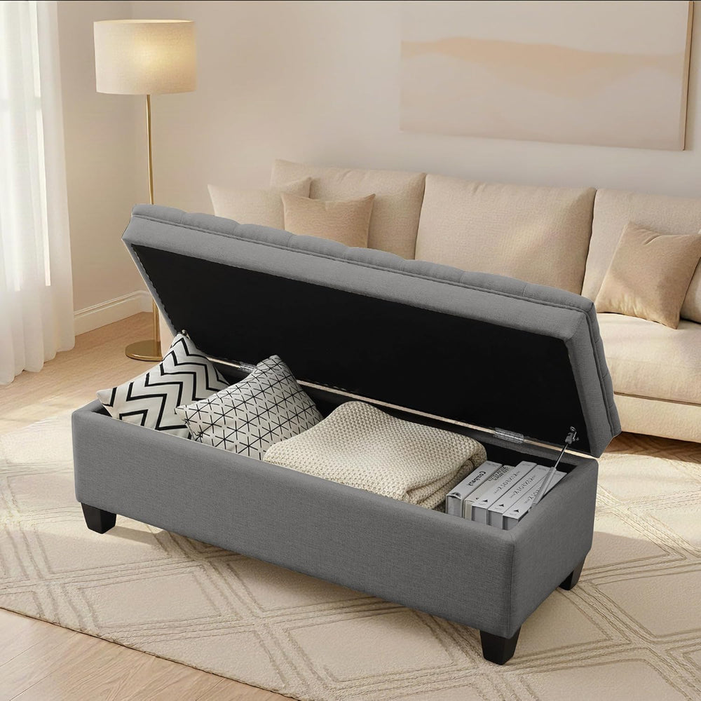 50" Storage Ottoman Bench, Rectangular End of Storage Bench, Upholstered...