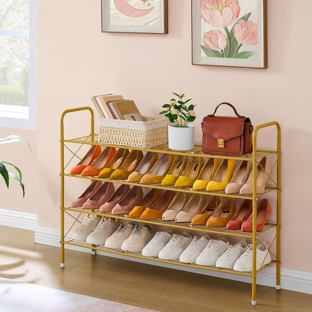 Hoctieon 4 Tier Mesh Style Shoe Rack, Entryway Shoe Shelf, Shoe Storage Organ...