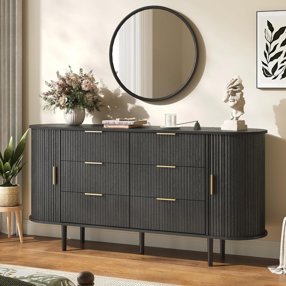 BVIUNTWO Fluted 6 Drawer Dresser, 63" Wide Modern Chest of Drawers with ...