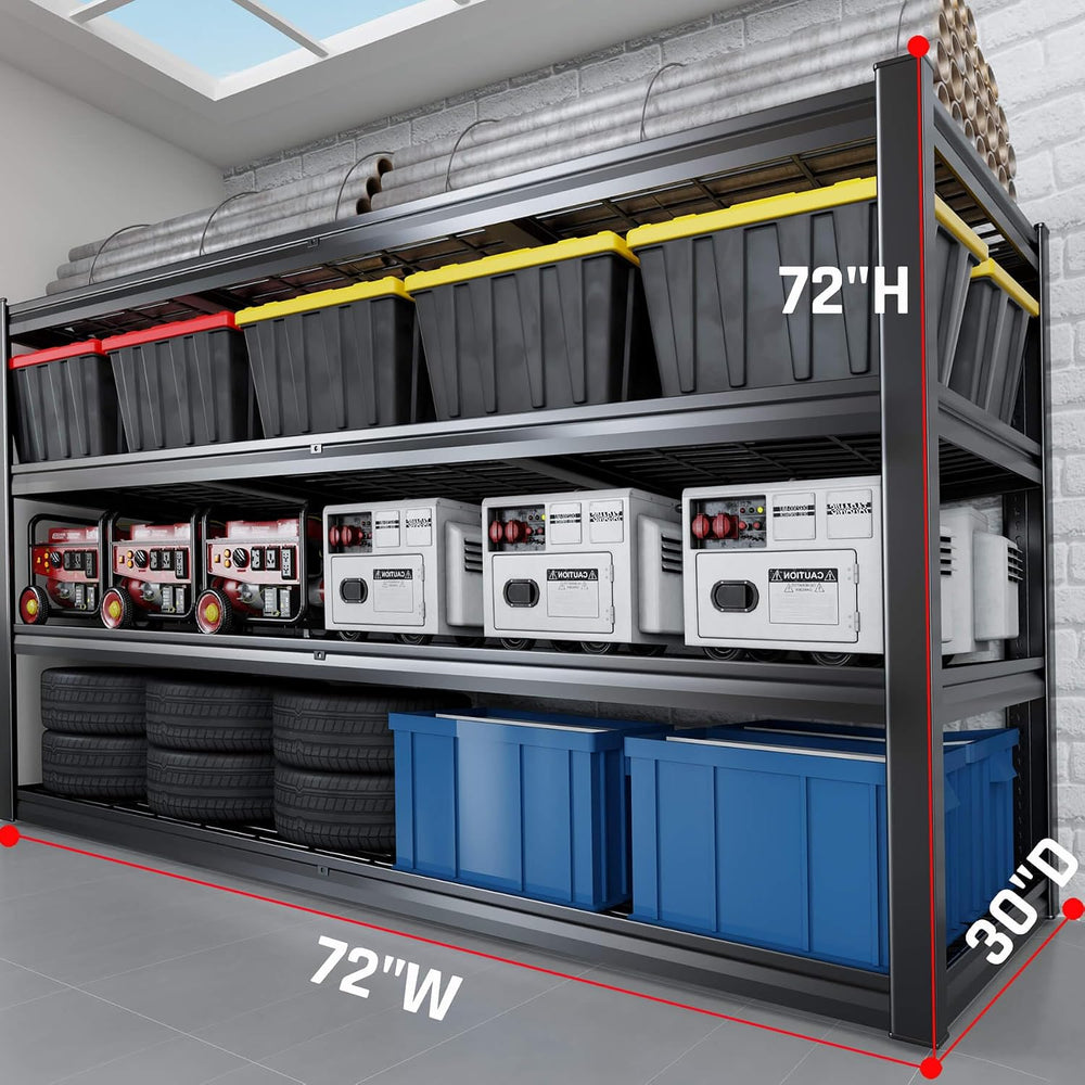 72" W Storage Shelves Heavy Duty Garage Shelving 30" D Metal Shelvi...