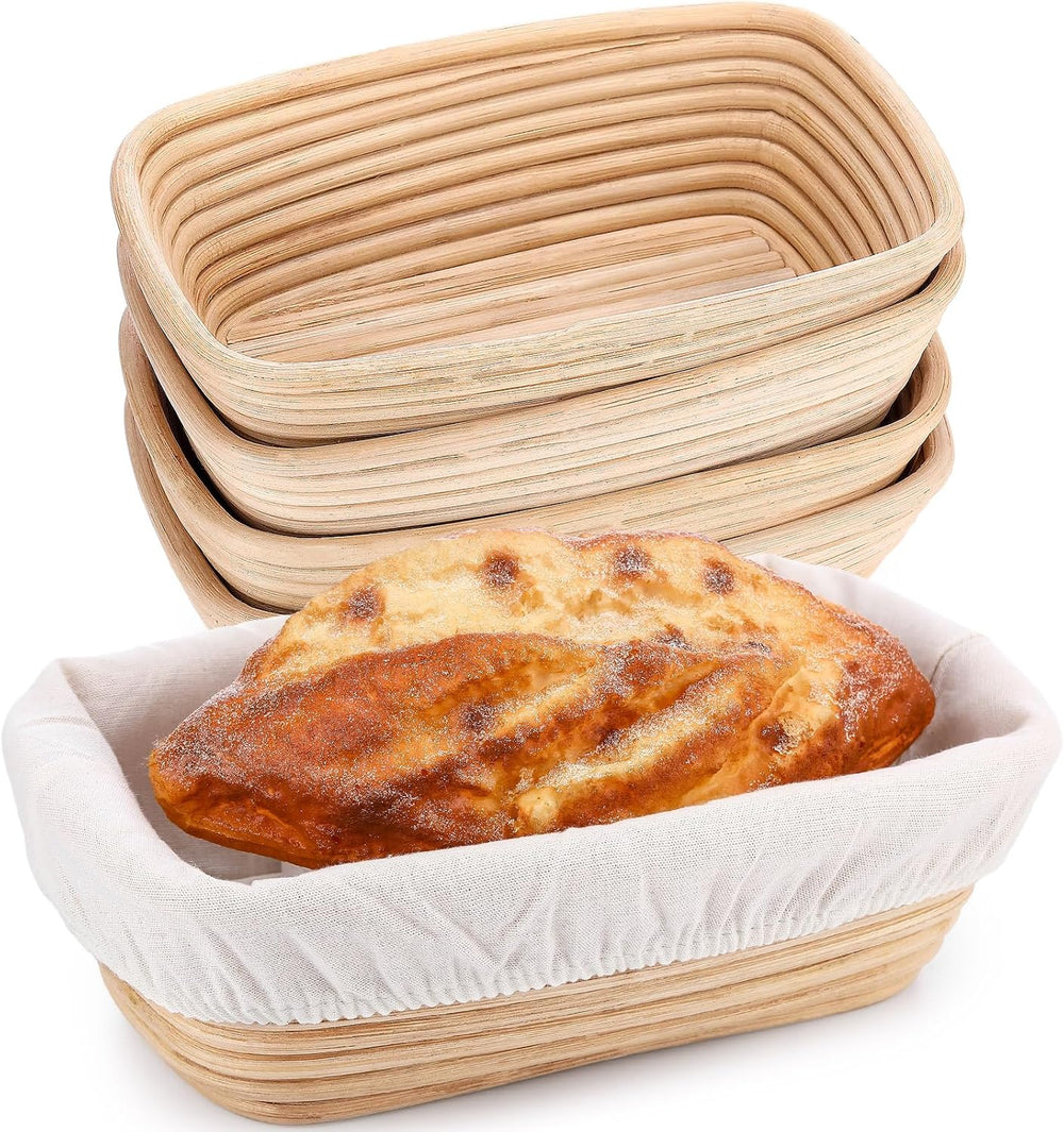 Nuogo 4 Pcs Rectangle Banneton Proofing Basket Set 10 Inch with Liner