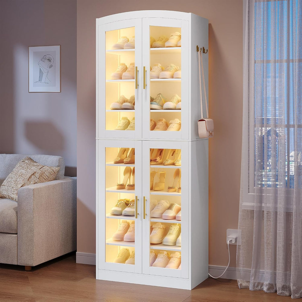 Hzuaneri 9 Tier Shoe Storage Cabinet, Tall Shoe Cabinet with Glass Doors