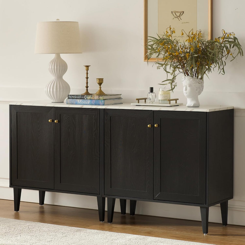 Storage Cabinets Set of 2 Credenza Buffets Adjustable Shelf WoodenTable Conso...