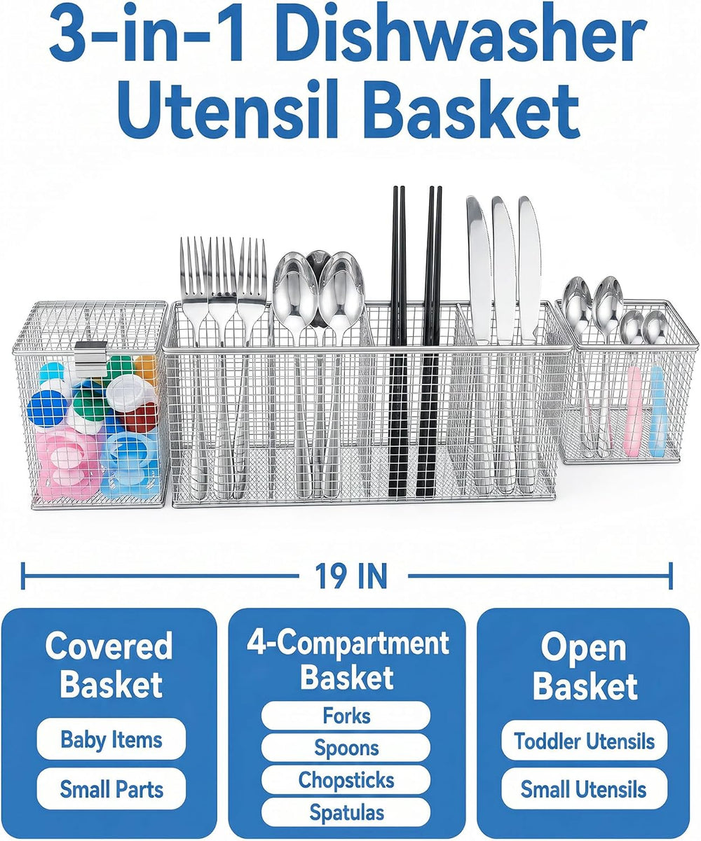 3-in-1 Dishwasher Silverware Basket Set, 304 Stainless Steel