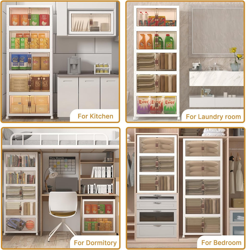 UAMFURI 672QT Stackable Storage Bins with Lids,Doors & Wheels
