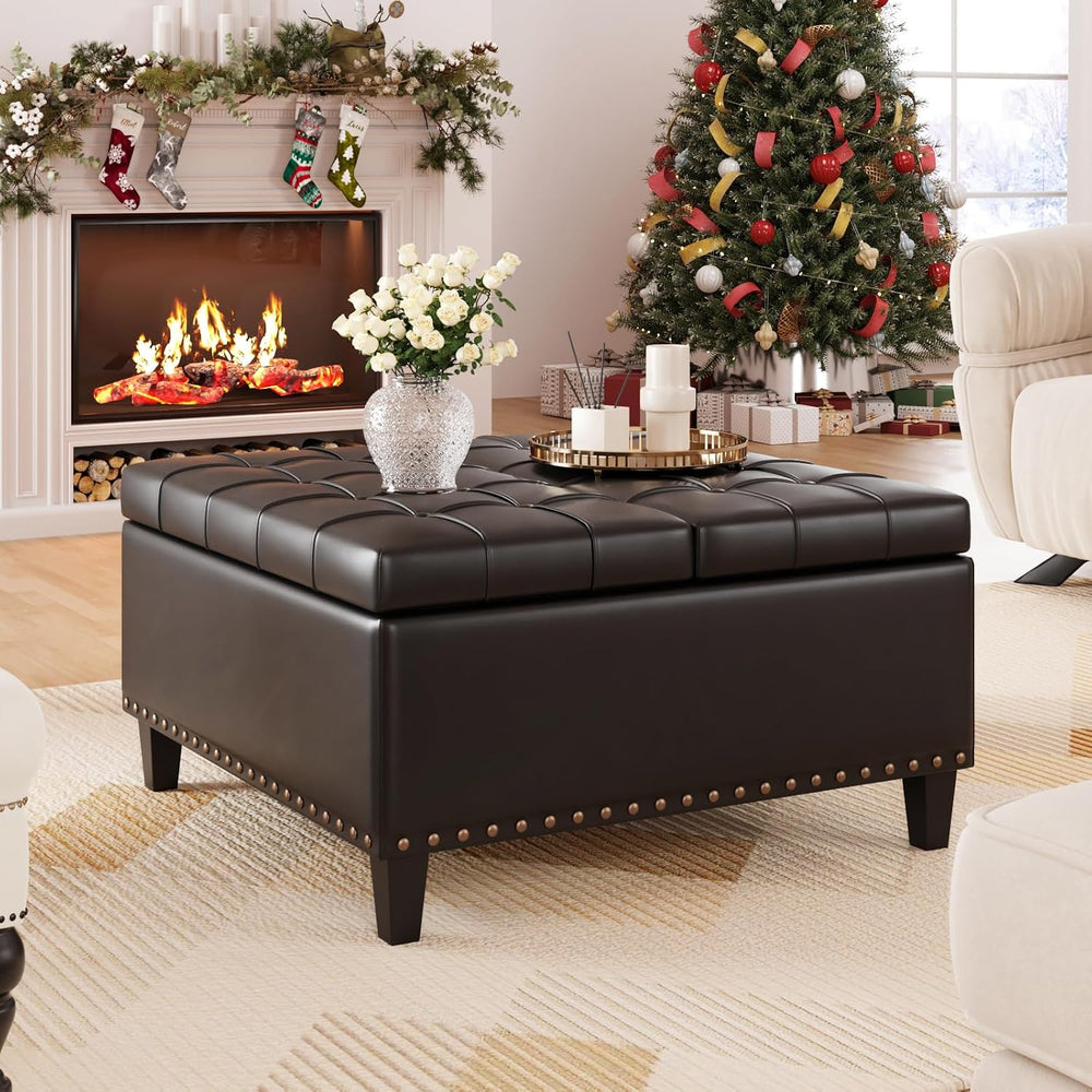 FiveWillowise 31.5 Inch Large Square Ottoman with Storage,Faux Leather