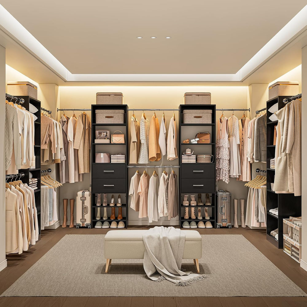 ONBRILL W2 Closet System with 2 Drawers 3.5FT-7.7FT Closet Organizer System