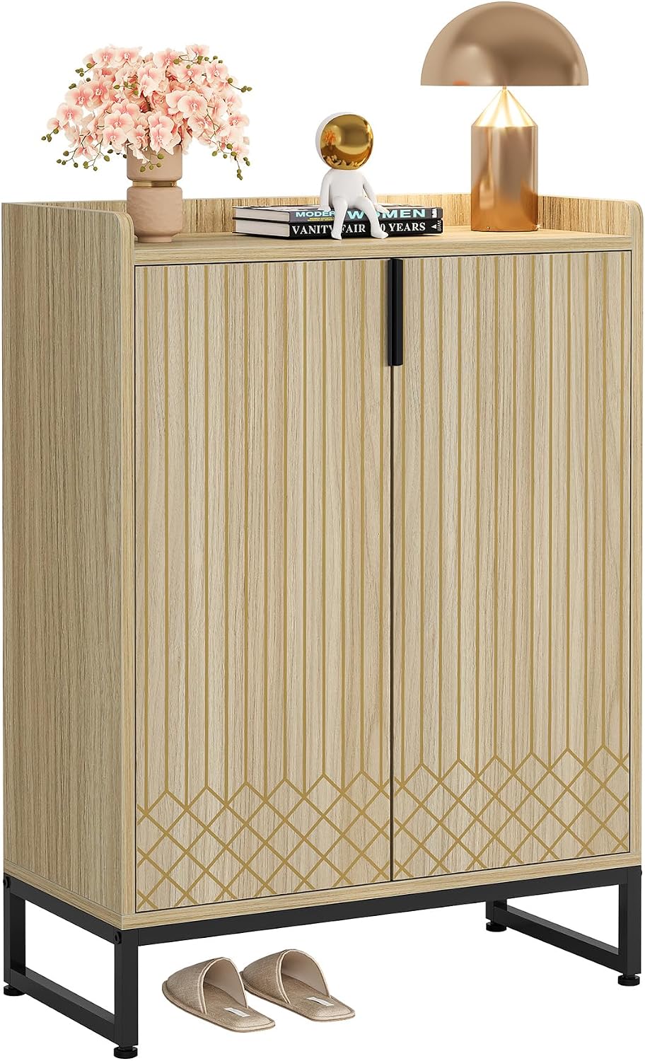 Tribesigns Shoe Cabinet with Doors,Natural 5 Tiers Shoe Storage Cabinet for E...