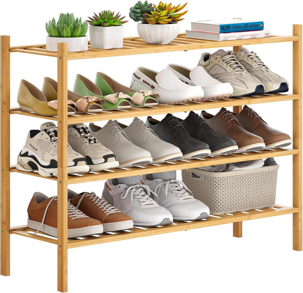 Bamboo Shoe Rack Stackable Shoe Shelf Storage Organizer for Unit Entryway Hal...
