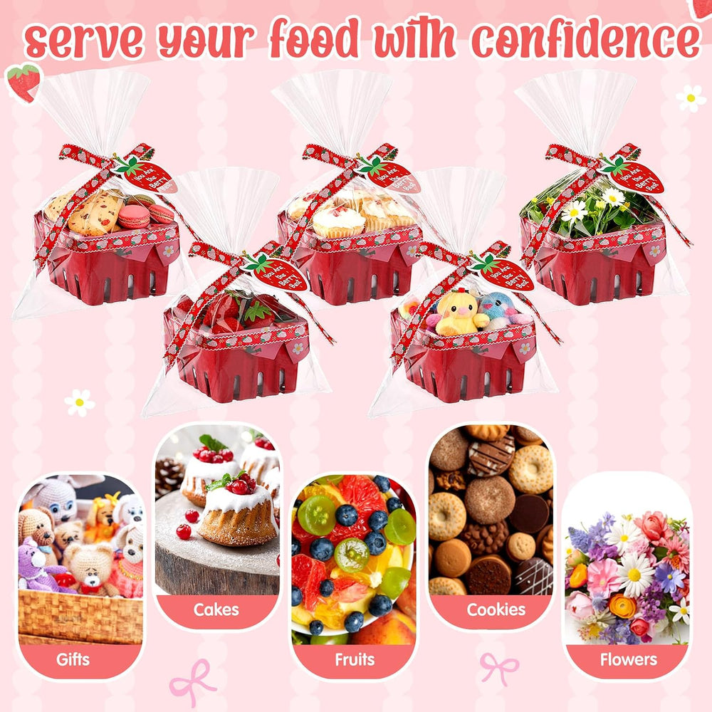 Mimorou 24 Set Strawberry Themed Gift Baskets Bulk for Treat Cookie Snack