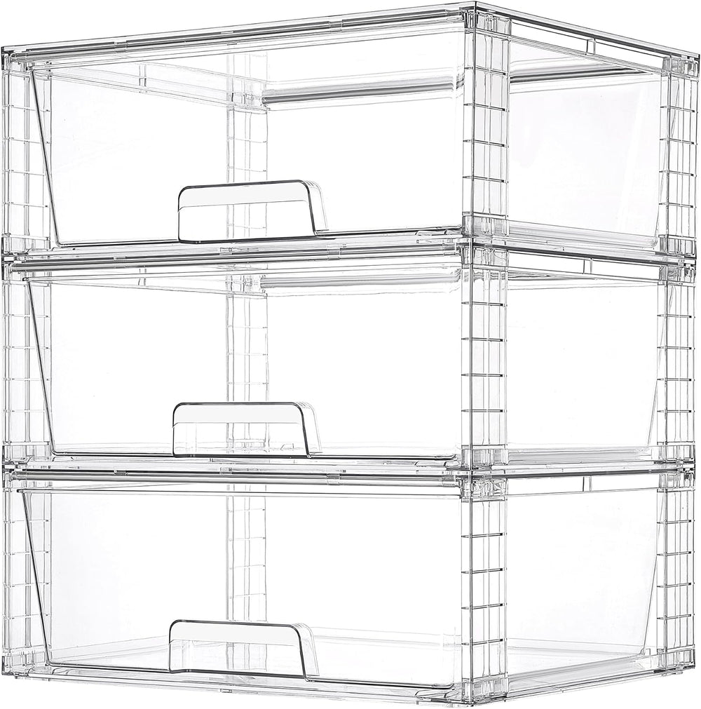 Vtopmart 3 Pack Large Clear Stackable Storage Drawers for Closet, Pantry