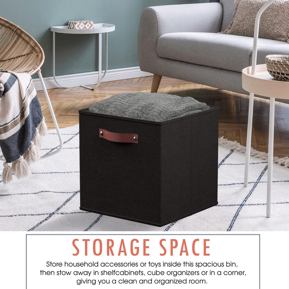 Ornavo Home 13x13 Foldable Fabric Storage Cube Bins, 6 Pack, Black