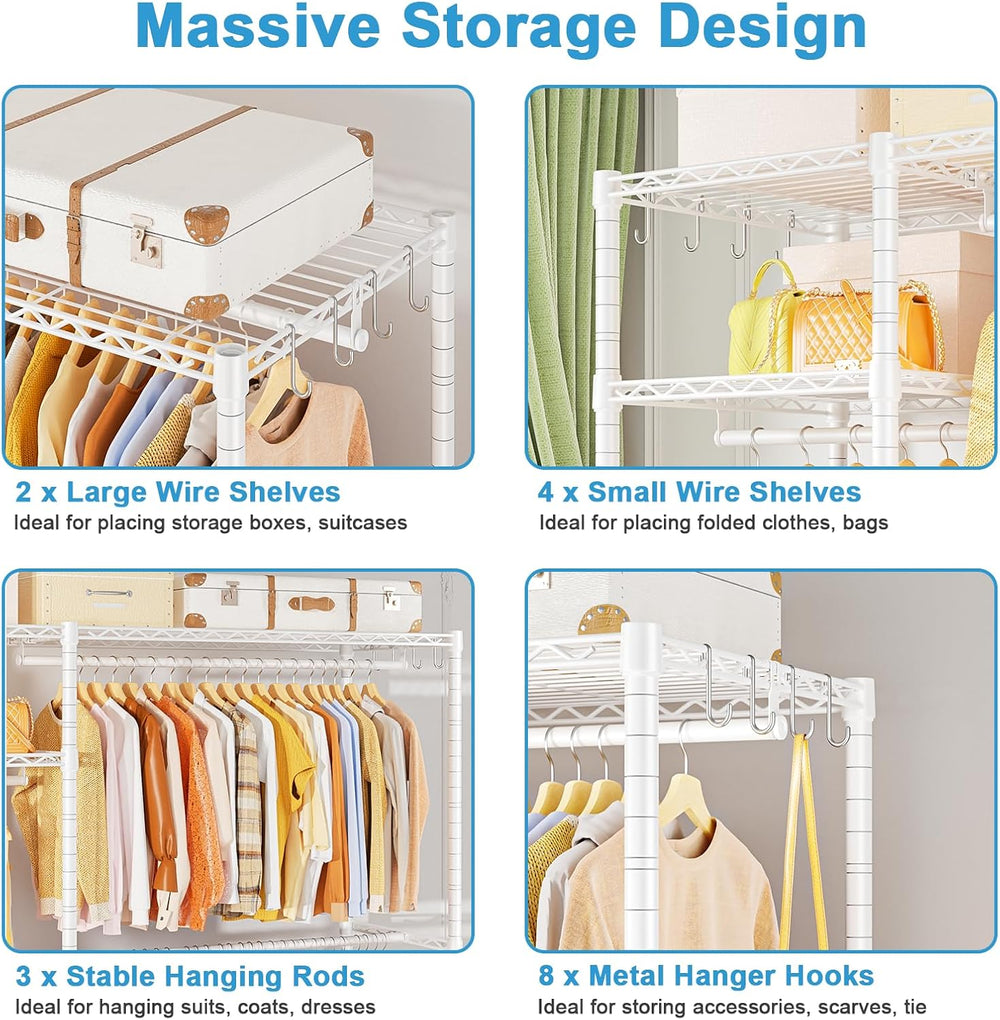 Ulif F7 Clothes Rack Heavy Duty, Clothing Racks for Hanging Clothes, White