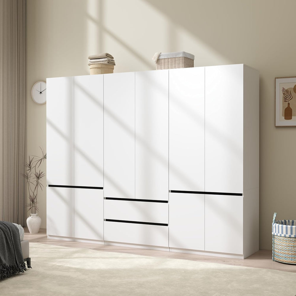White Armoire Wardrobe Closet with 6 Doors: 75" H x 63" W