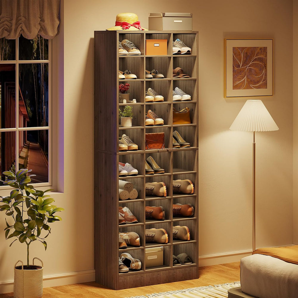 Tribesigns 10-Tier Shoe Storage Cabinet, Gray Wooden Shoe Rack with 30 Cubbie...