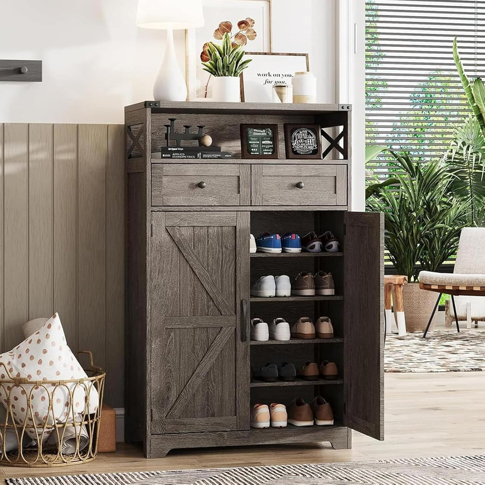 Maupvit Farmhouse Shoe Cabinet with Doors, 6-Tier Shoe Storage Cabinet