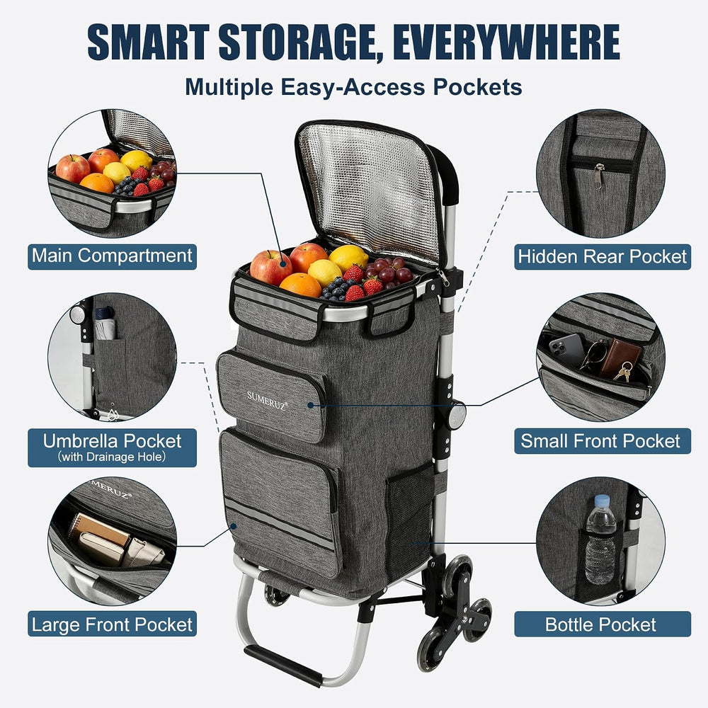 3-in-1 Foldable Stair Climbing Shopping Cart, Hand Truck & Backpack
