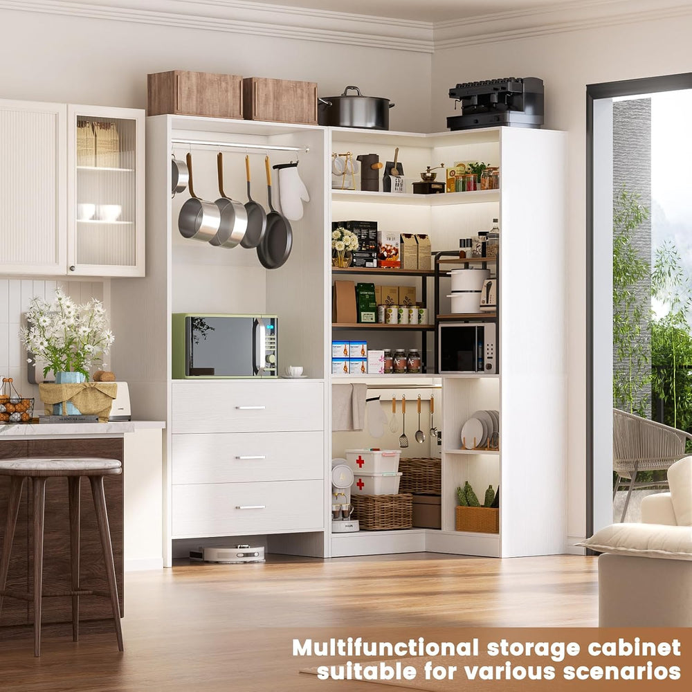 Aheaplus Closet System with 3 Drawers, L-Shaped Closet, Set of 2, White