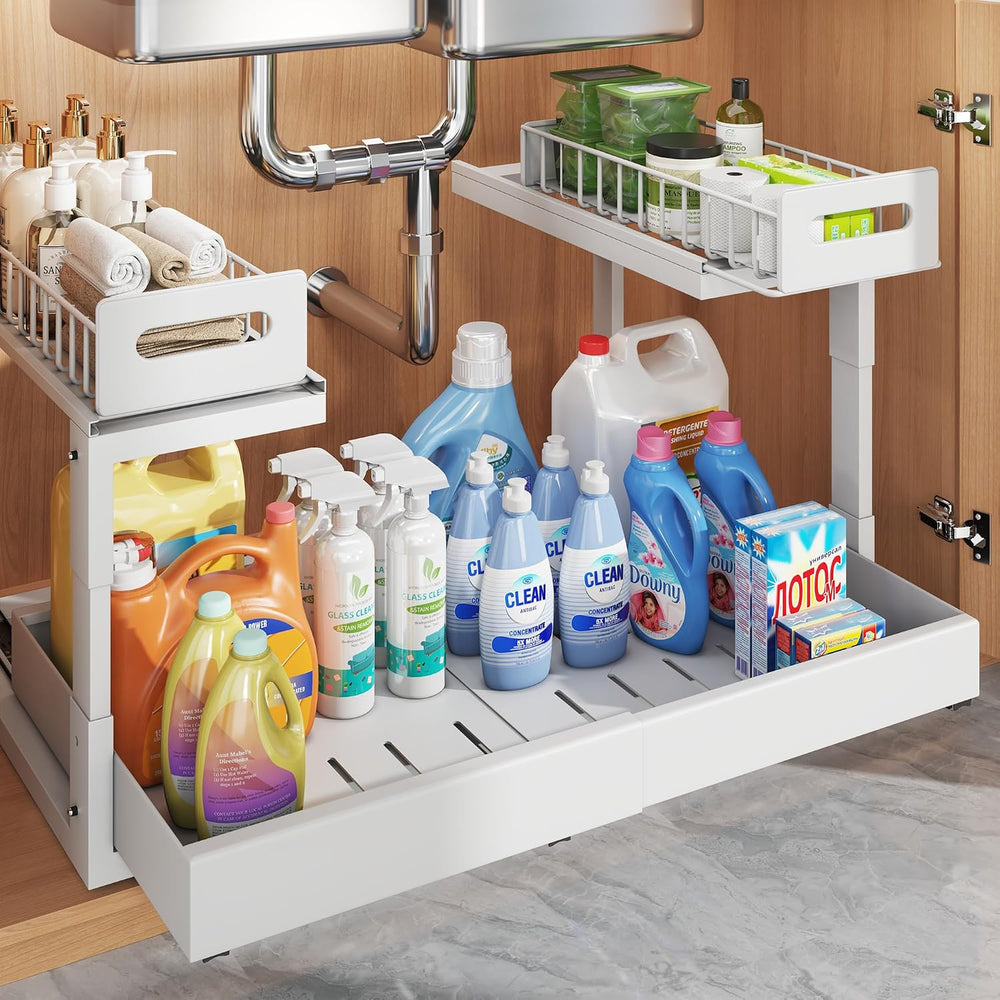 1 Pack Expandable Under Sink Organizers Storage With Upgrade Ball-Bearing Sli...
