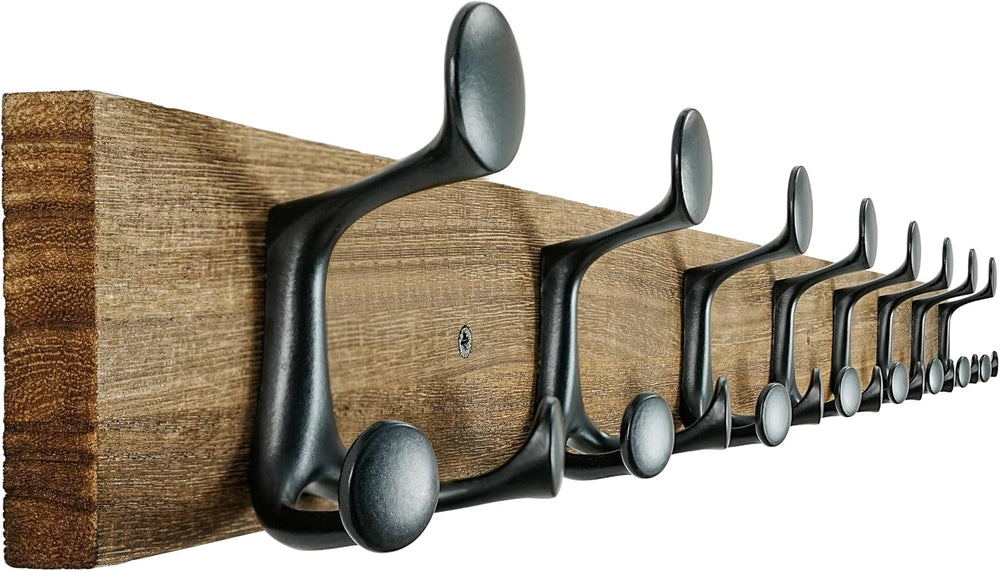 SKOLOO 43-Inch Wood Burnt Coat Rack Wall Mount with 8 Triple Hooks - Ideal fo...