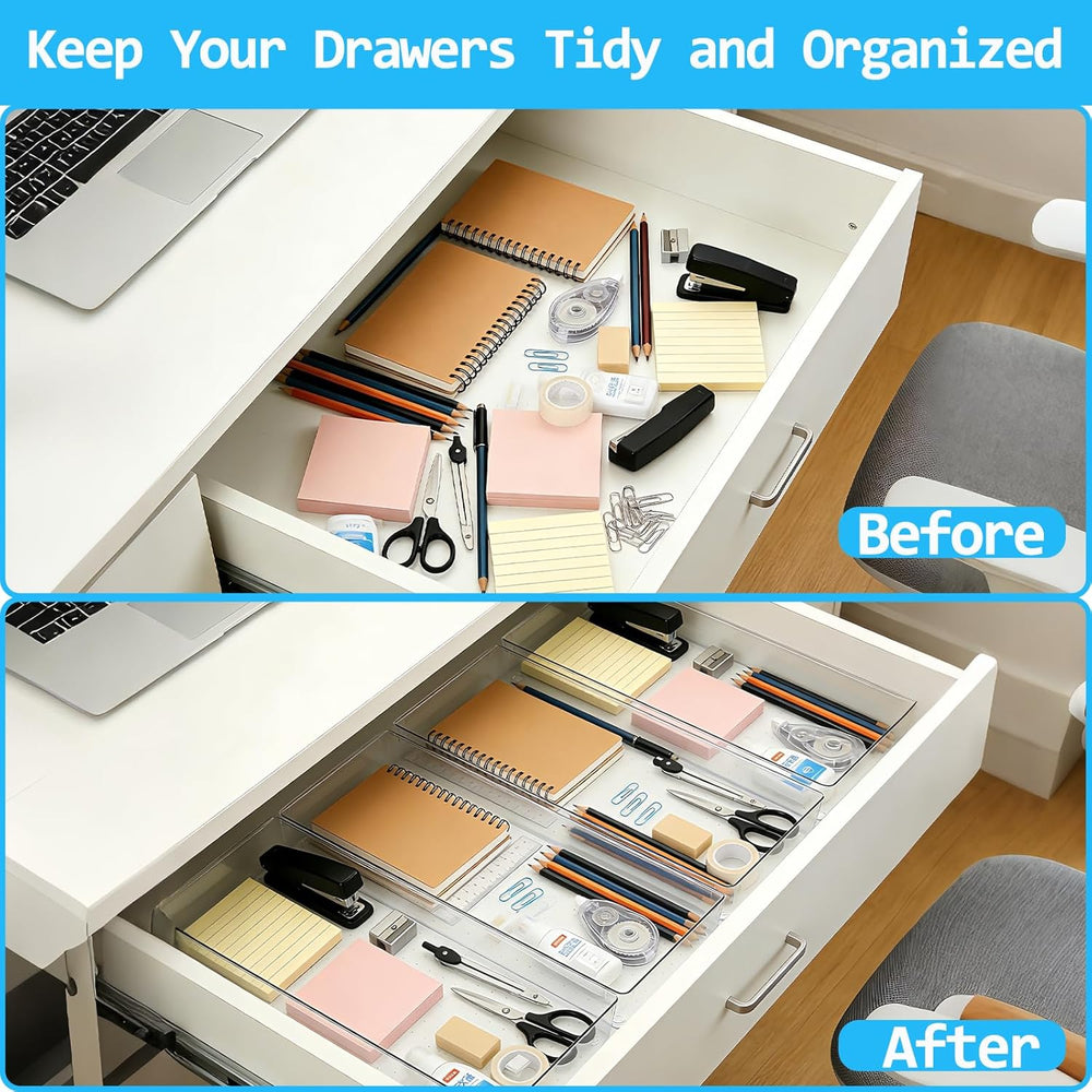 8 Pcs Large Clear Plastic Drawer Organizer,15"x6" Vanity Organizer