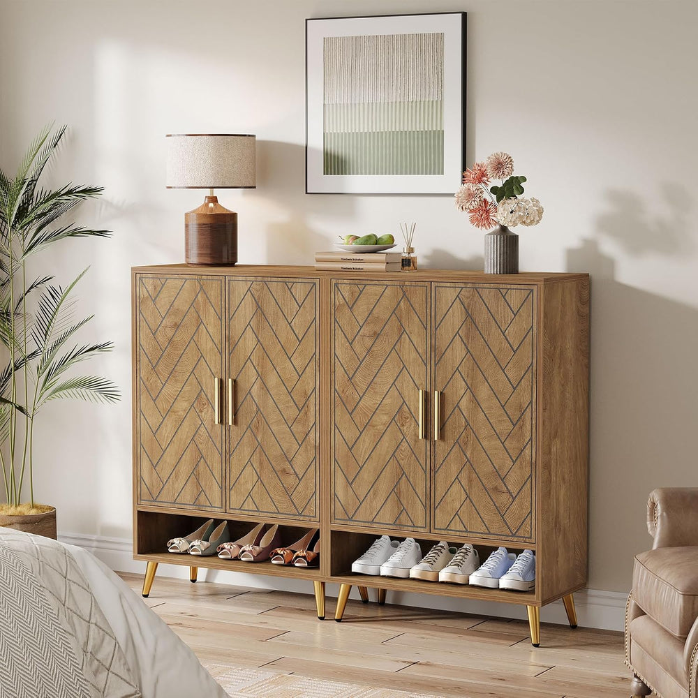Tribesigns Entryway Shoe Cabinet with Doors (Natural Wood)
