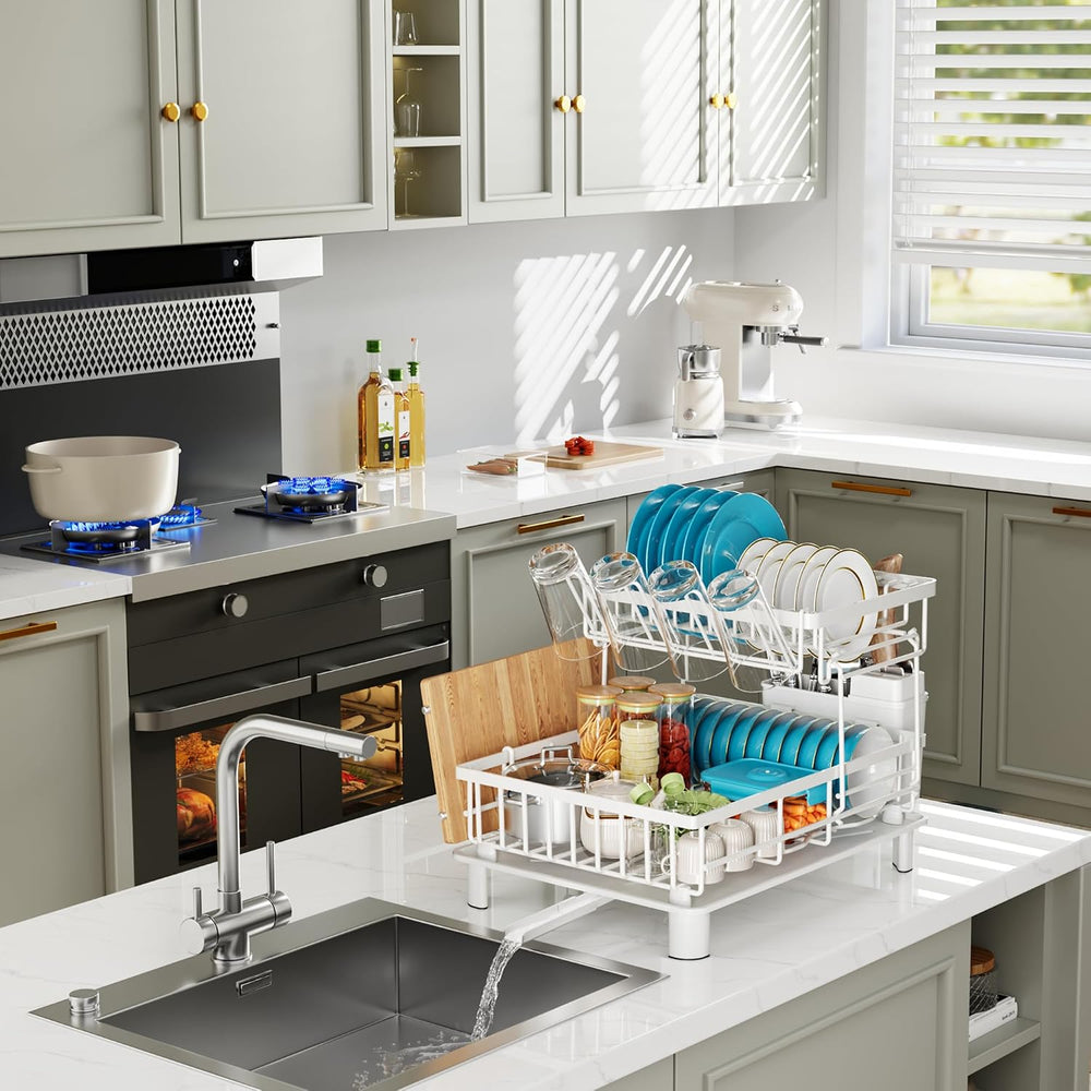 Large 2 Tier Detachable Dish Drying Rack for Kitchen Counter,White